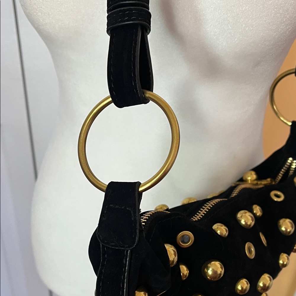 Chic Black Crossbody/Shoulder Bag with Gold Studs - Picture 5 of 9